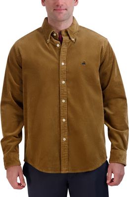 Brooks Brothers Solid Stretch Corduroy Button-Down Shirt in Bronze Brown