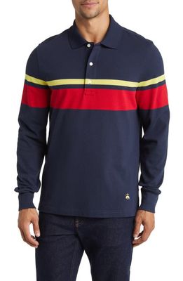 Brooks Brothers Stripe Long Sleeve Cotton Polo in Navy Multi