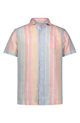 Brooks Brothers Stripe Short Sleeve Linen Button-Up Camp Shirt in Awning Stripe