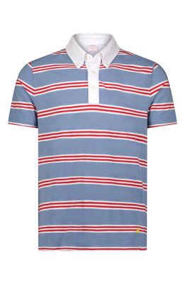 Brooks Brothers Stripe Short Sleeve Piqué Button-Down Rugby Shirt in Blue Multi