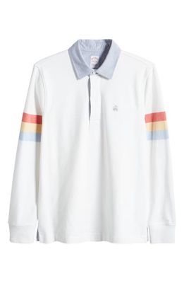 Brooks Brothers Stripe Sleeve Cotton Rugby Shirt in White Multi
