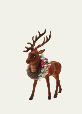 Brown Flocked Reindeer with Scarf Christmas Decor