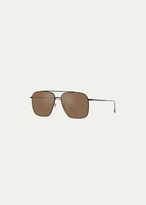 Brown Titanium & Crystal Aviator Sunglasses