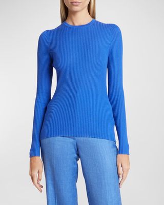 Browning Long-Sleeve Crewneck Cashmere-Silk Knit Sweater
