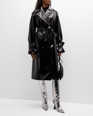 Bruer Patent Faux Leather Trench Coat