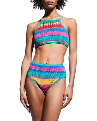 Brunas Stripes Crochet Halter Bikini Top