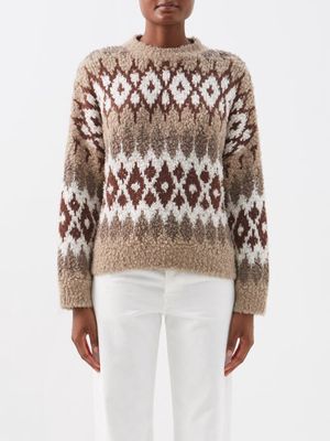 Brunello Cucinelli - Argyle Cashmere-blend Sweater - Womens - Brown Multi