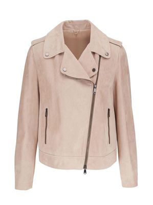 Brunello Cucinelli asymmetric suede biker jacket - Neutrals
