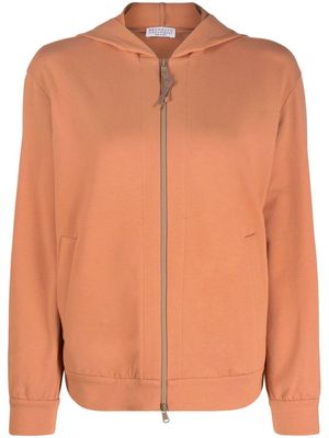 Brunello Cucinelli bead-detail hooded track jacket - Orange