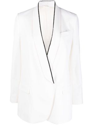 Brunello Cucinelli bead-detail shawl-lapel blazer - White