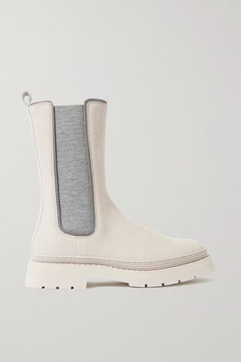 Brunello Cucinelli - Bead-embellished Cashmere And Suede Chelsea Boots - Cream