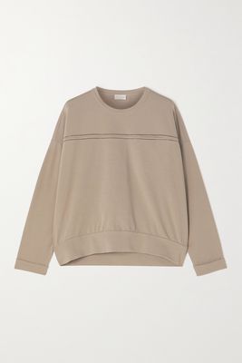 Brunello Cucinelli - Bead-embellished Cotton-blend Jersey Sweatshirt - Brown