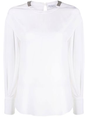 Brunello Cucinelli bead-embellished long-sleeve blouse - White