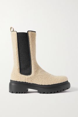 Brunello Cucinelli - Bead-embellished Shearling And Cashmere Chelsea Boots - Neutrals