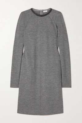 Brunello Cucinelli - Bead-embellished Stretch-wool Mini Dress - Gray