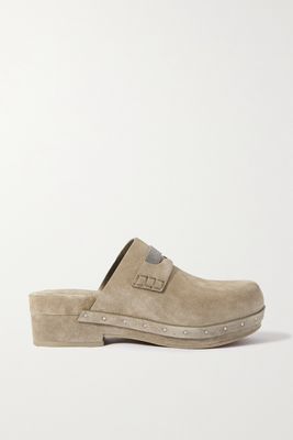 Brunello Cucinelli - Bead-embellished Suede Clogs - Gray