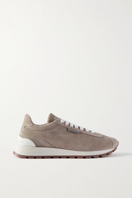 Brunello Cucinelli - Bead-embellished Suede Sneakers - Gray