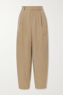 Brunello Cucinelli - Bead-embellished Wool And Cotton-blend Twill Tapered Pants - Brown
