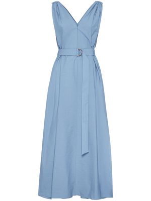 Brunello Cucinelli belted sleeveless flared dress - Blue