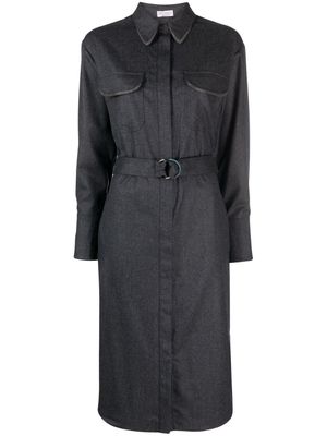 Brunello Cucinelli belted virgin wool shirt dress - Grey