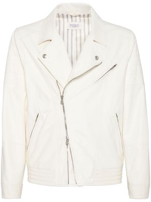 Brunello Cucinelli bonded-seamed panelled leather jacket - White