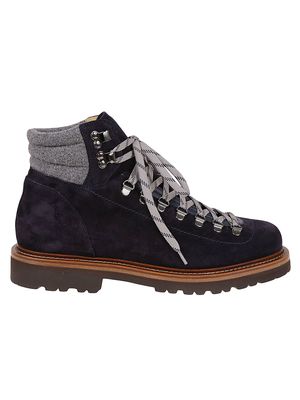 Brunello Cucinelli Boot Mountain Shoe In Soft Suede Leather And Virgin Wool Felt Inserts. Closure With Laces