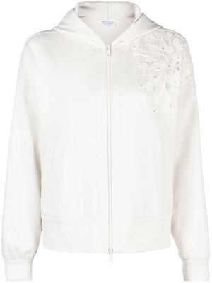 Brunello Cucinelli broderie anglaise hoodie - White