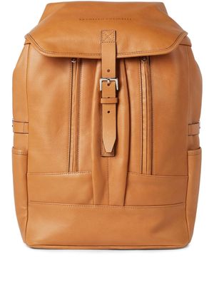 Brunello Cucinelli buckle-fastened leather backpack - Brown
