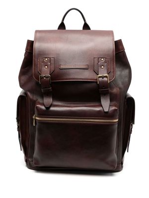 Brunello Cucinelli buckled leather backpack - Brown