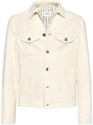 Brunello Cucinelli button-up leather jacket - White