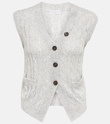 Brunello Cucinelli Cable-knit linen blend vest