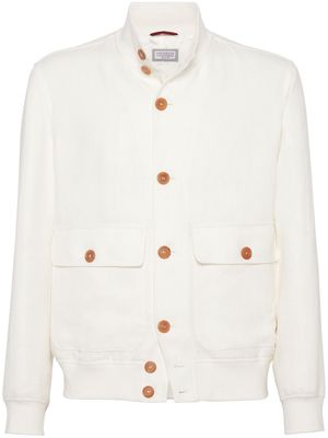 Brunello Cucinelli cargo-pocket twill bomber jacket - White