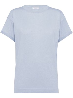 Brunello Cucinelli cashmere-blend knitted T-shirt - C9599 BLUE