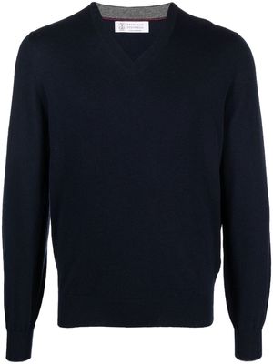 Brunello Cucinelli cashmere-knit V-neck jumper - Blue