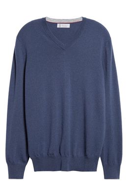 Brunello Cucinelli Cashmere V-Neck Sweater in Odissea/Ciottolo