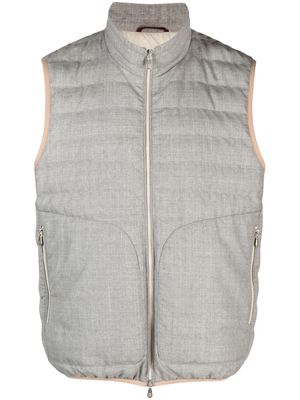 Brunello Cucinelli chambray zip-up padded vest - Grey