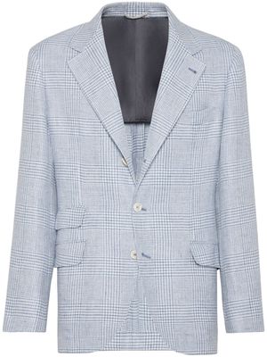 Brunello Cucinelli check-pattern linen blazer - Blue