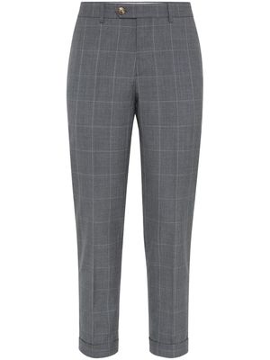 Brunello Cucinelli check-pattern wool trousers - Grey