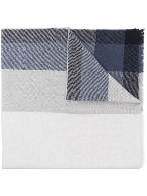 Brunello Cucinelli check-print frayed-edge scarf - Blue