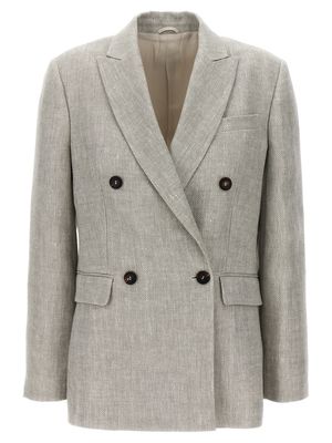 Brunello Cucinelli Chevron Linen Double-breasted Blazer