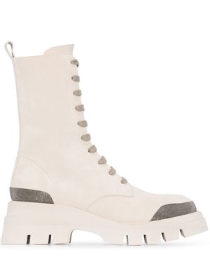 Brunello Cucinelli chunky lace-up combat boots - Neutrals