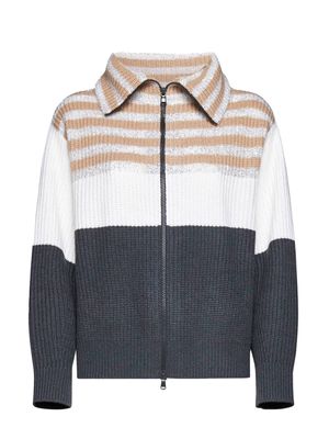 Brunello Cucinelli colour-block wool-blend zip-up cardigan - White