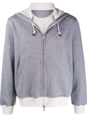 Brunello Cucinelli contrast cuff zip-through hoodie - Grey
