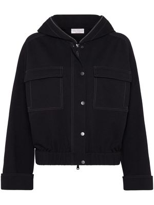 Brunello Cucinelli contrast-stitching hooded jacket - Black