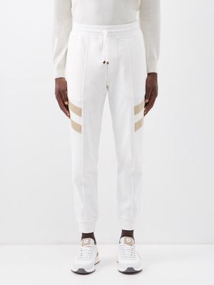 Brunello Cucinelli - Contrast Stripe Fleece-back Cotton Sweatpants - Mens - White Multi