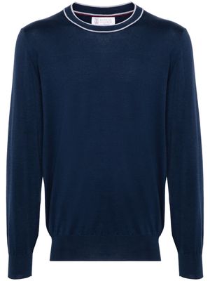 Brunello Cucinelli contrastring-collar cotton jumper - Blue