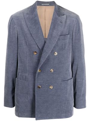 Brunello Cucinelli corduroy double-breasted suit jacket - Blue