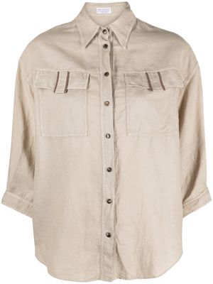 Brunello Cucinelli cotton-linen shirt - Brown