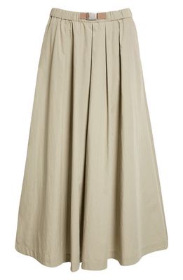 Brunello Cucinelli Cotton Poplin A-Line Midi Skirt in Khaki