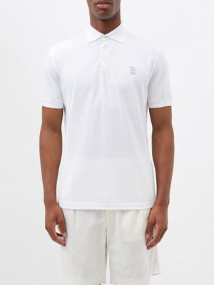 Brunello Cucinelli - Crest-print Cotton-piqué Polo Shirt - Mens - White